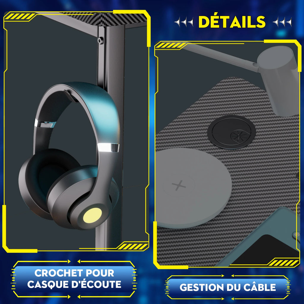 bureau d'angle avec port de charge USB et prise