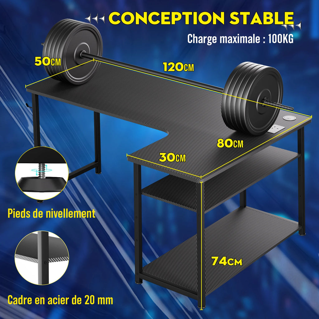 bureau d'angle avec port de charge USB et prise