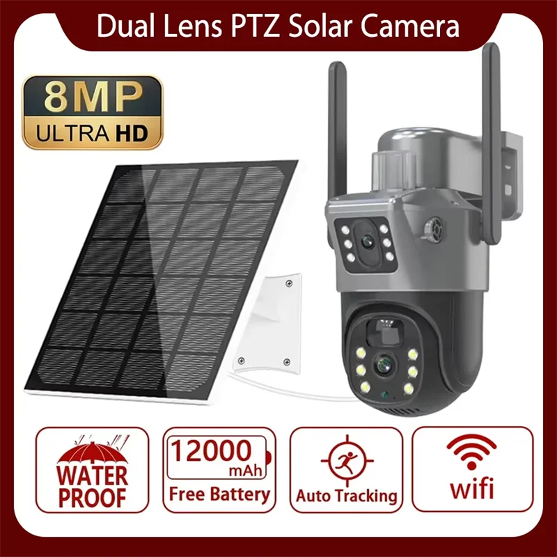 Caméra solaire PTZ 4K 8MP à double objectif