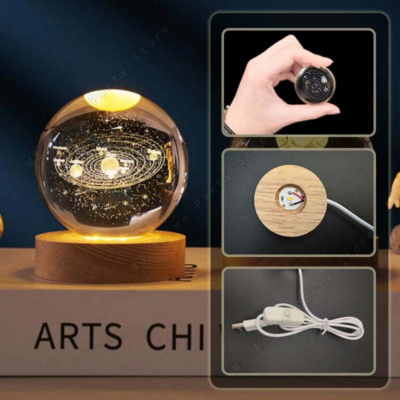 Lampe de chevet LED 3D boule de cristal unique